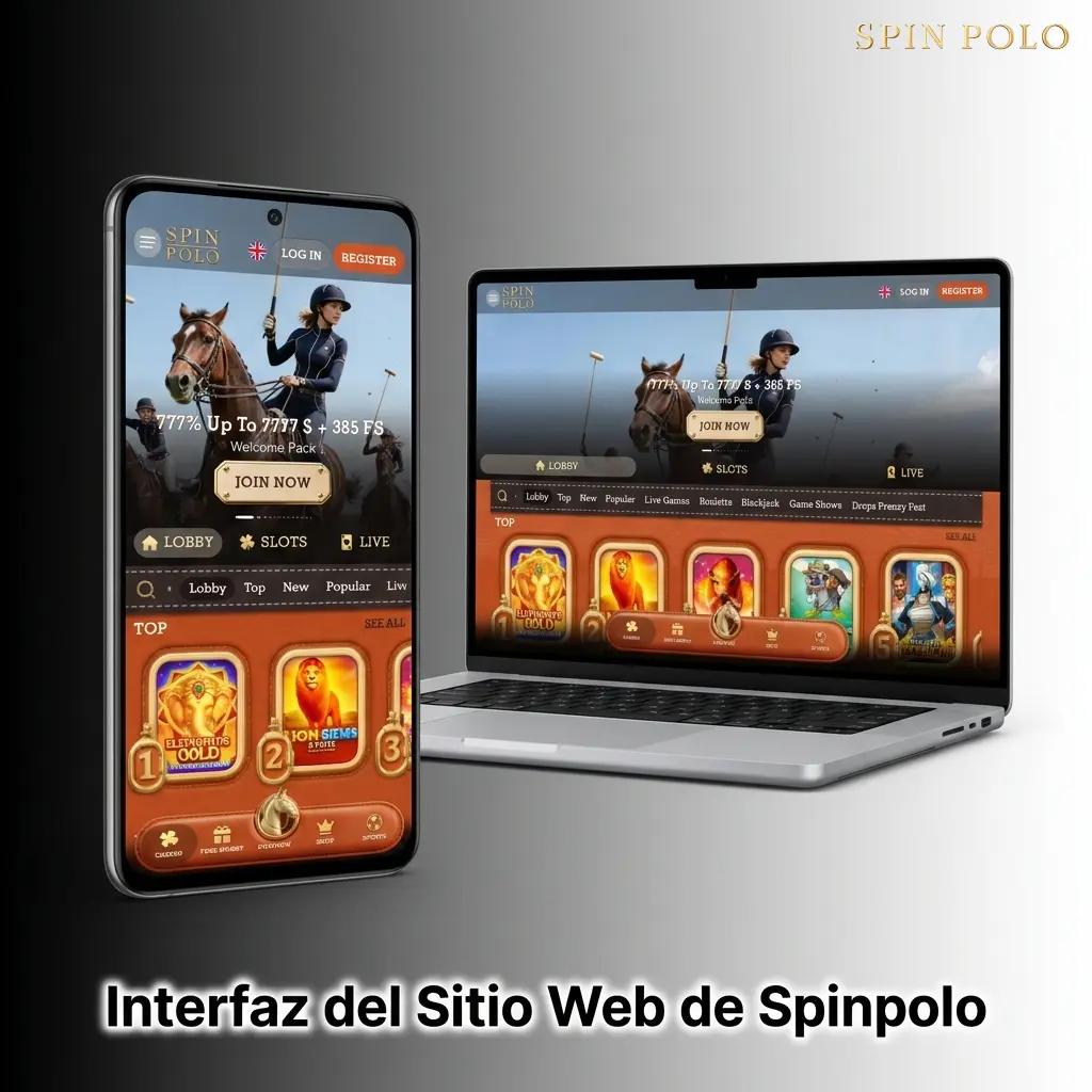 Interfaz del sitio web de Spinpolo con barra de navegación para deportes, casino y promociones en España